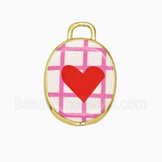 Copper Oval Pendant Painted Heart Gold Plated