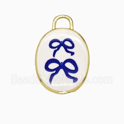 Copper Oval Pendant Painted Bowknot Gold Plated