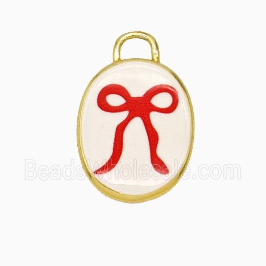 Copper Oval Pendant Painted Bowknot Gold Plated