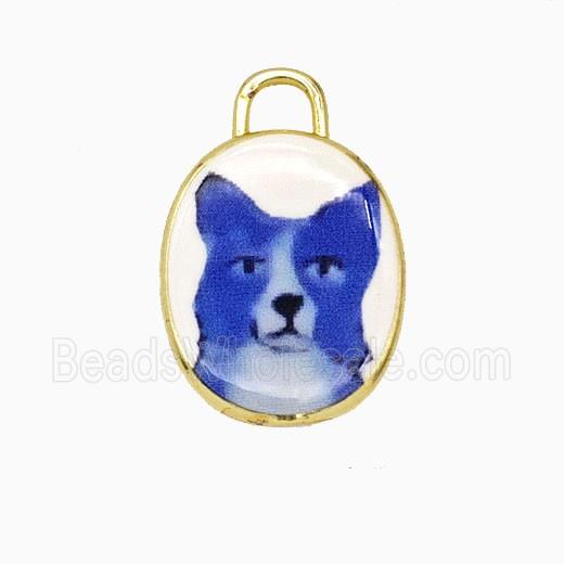Copper Oval Pendant Painted Dog Gold Plated