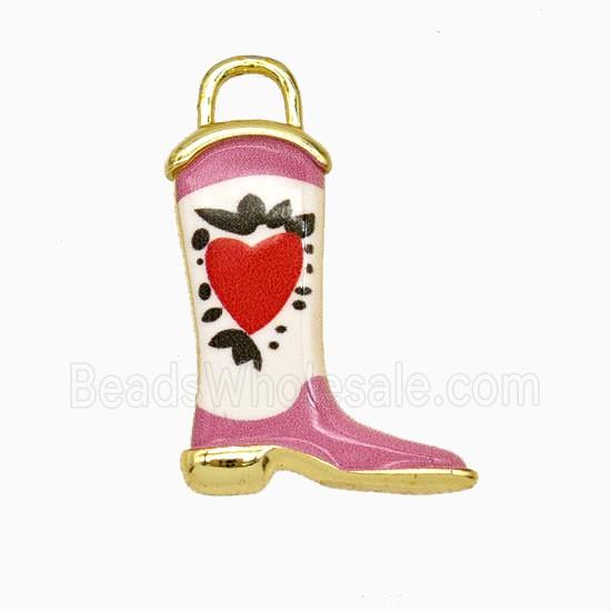Copper Cowboy Boots Pendant Painted Gold Plated