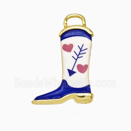 Copper Cowboy Boots Pendant Painted Gold Plated