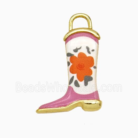 Copper Cowboy Boots Pendant Painted Gold Plated