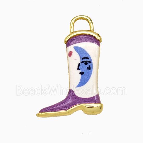 Copper Cowboy Boots Pendant Painted Gold Plated