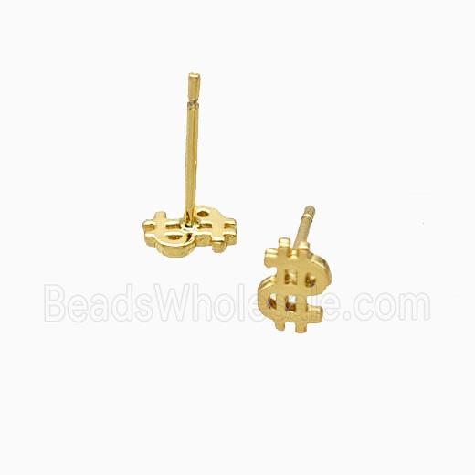 Copper US-Dollar Symbols Stud Earrings Gold Plated