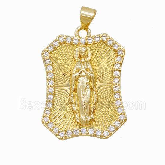 Copper Virgin Mary Pendant Pave Zirconia Gold Plated