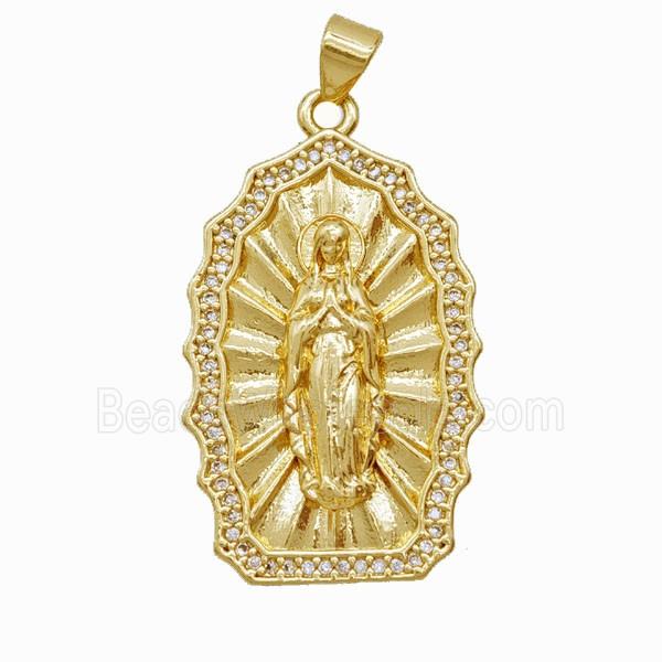 Copper Virgin Mary Pendant Pave Zirconia Gold Plated