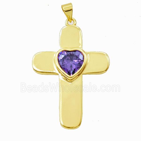 Copper Cross Pendant Pave Zirconia Gold Plated