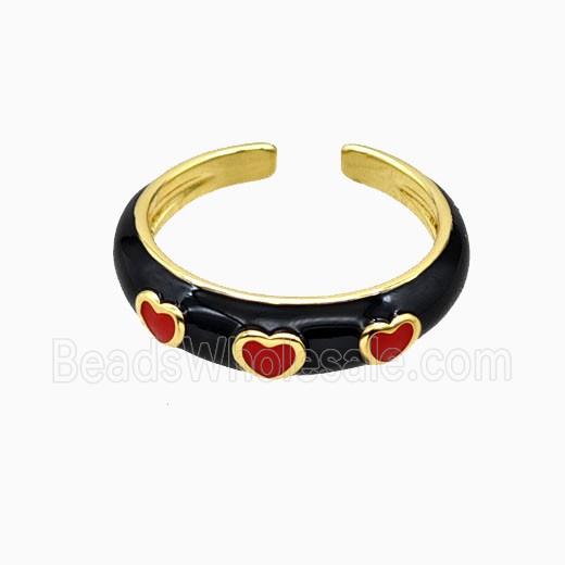Copper Rings Heart Black Enamel Gold Plated