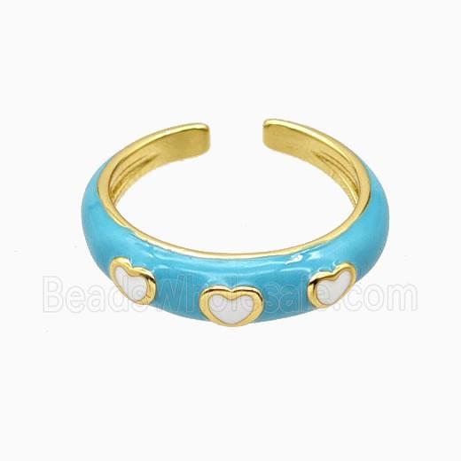 Copper Rings Heart Teal Enamel Gold Plated