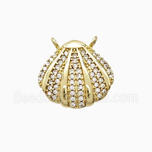Copper Scallop Shell Pendant Pave Zirconia 2loops Gold Plated