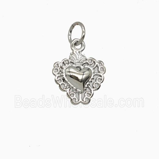 Copper Sacred Heart Pendant Platinum Plated