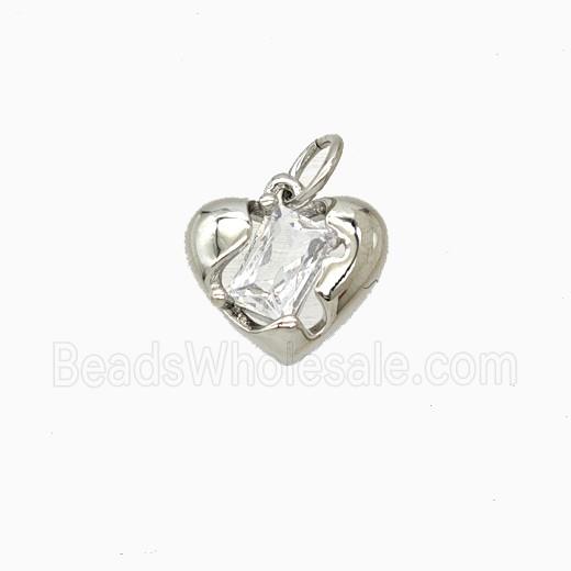 Copper Heart Pendant Pave Zirconia Platinum Plated