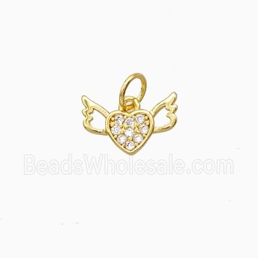 Copper Heart Angelwings Pendant Pave Zirconia Gold Plated