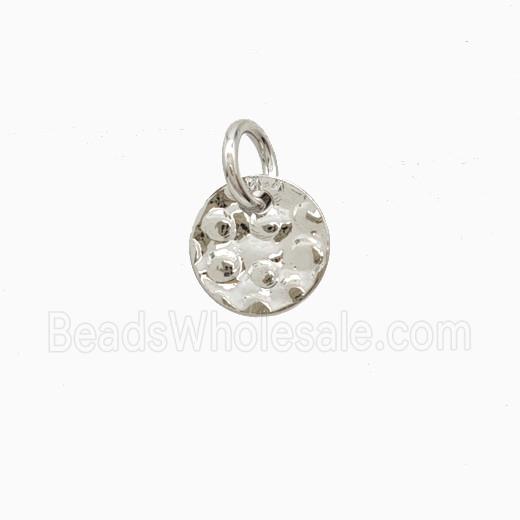 Copper Circle Pendant Hammered Flat Platinum Plated