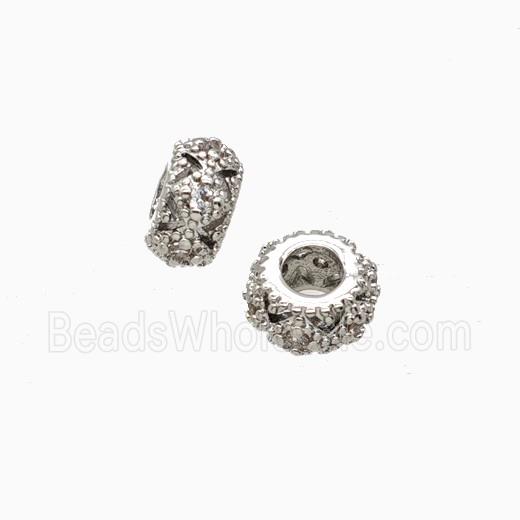 Copper Rondelle Beads Pave Zirconia Large Hole Platinum Plated