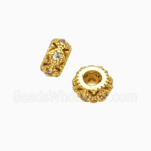 Copper Rondelle Beads Pave Zirconia Large Hole Gold Plated
