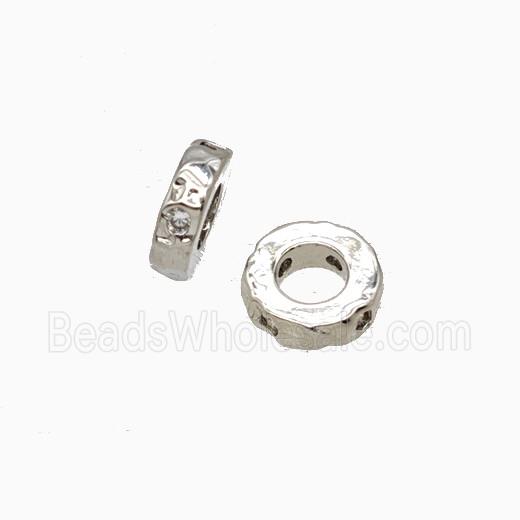 Copper Rondelle Beads Pave Zirconia Large Hole Platinum Plated