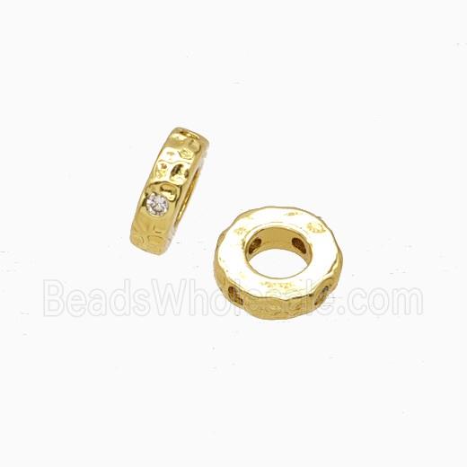 Copper Rondelle Beads Pave Zirconia Large Hole Gold Plated