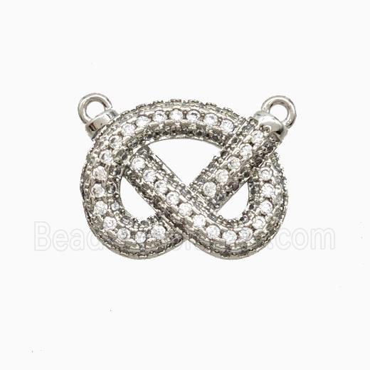 Copper Bowknot Pendant Pave Zirconia 2loops Platinum Plated