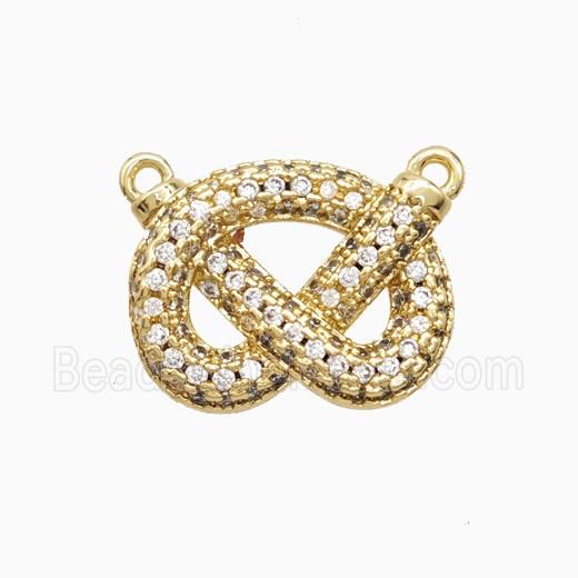 Copper Bowknot Pendant Pave Zirconia 2loops Gold Plated