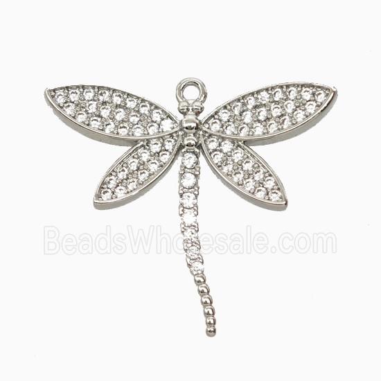 Copper Dragonfly Pendant Pave Zirconia Platinum Plated