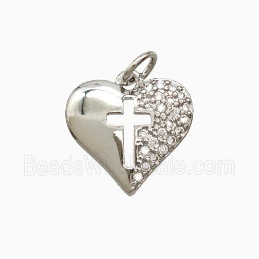 Copper Heart Pendant Pave Zirconia Cross Platinum Plated