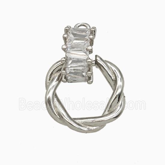 Copper Circle Pendant Pave Zirconia Platinum Plated