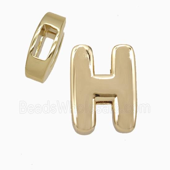 Copper Letter-H Beads Flat Hole Gold Plated