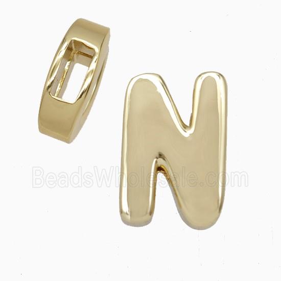 Copper Letter-N Beads Flat Hole Gold Plated