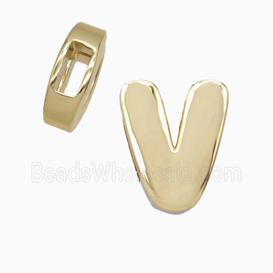 Copper Letter-V Beads Flat Hole Gold Plated