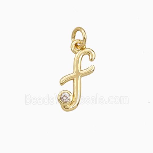 Copper Letter-f Pendant Pave Zirconia Gold Plated