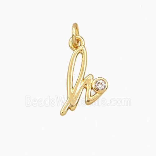 Copper Letter-h Pendant Pave Zirconia Gold Plated