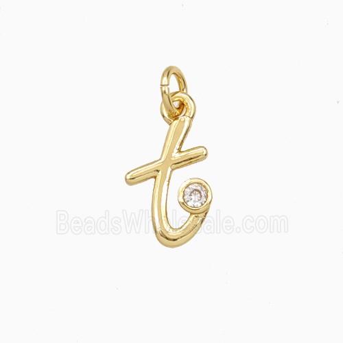 Copper Letter-t Pendant Pave Zirconia Gold Plated