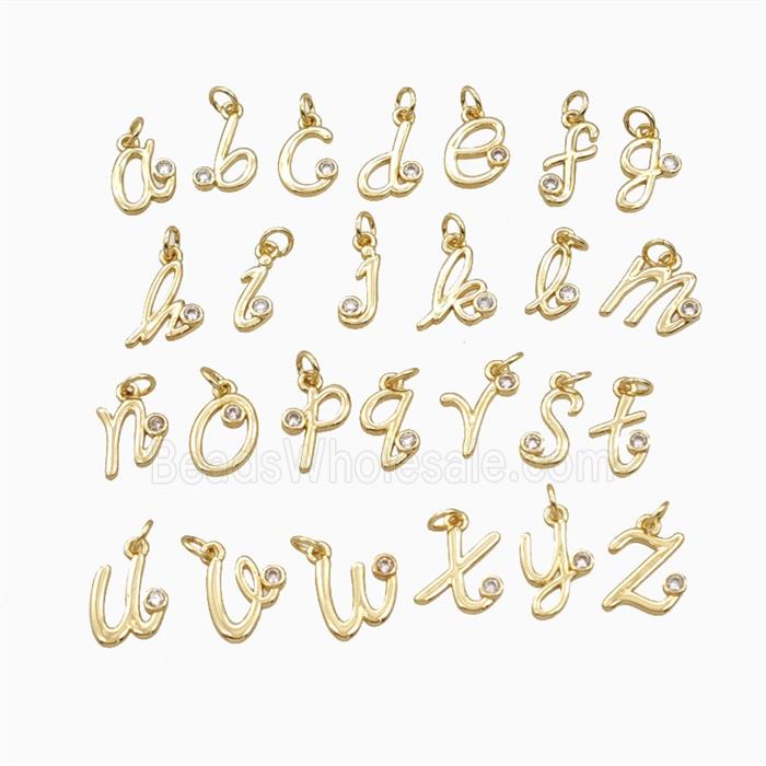 Copper Alphabet Pendant Pave Zirconia Gold Plated Mix Letters