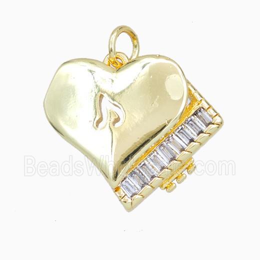 Piano Charms Copper Musical Pendant Pave Zirconia Gold Plated