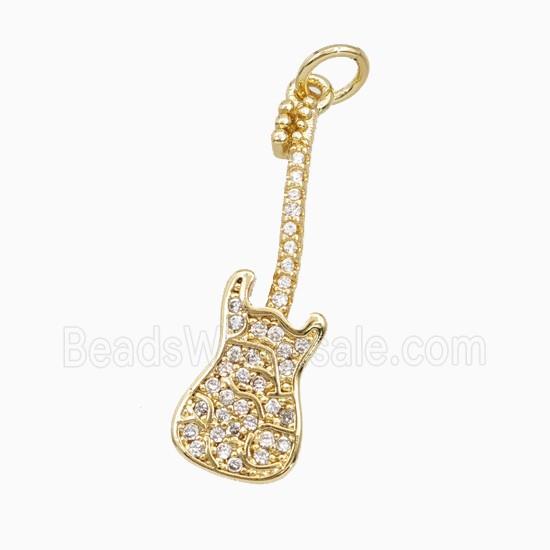 Electric Guitar Charms Copper Musical Pendant Pave Zirconia Gold Plated
