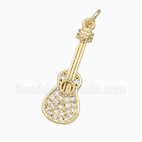 Guitar Charms Copper Musical Pendant Pave Zirconia Gold Plated