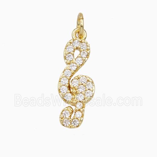 Treble Clef Notes Charms Copper Musical Pendant Pave Zirconia Gold Plated