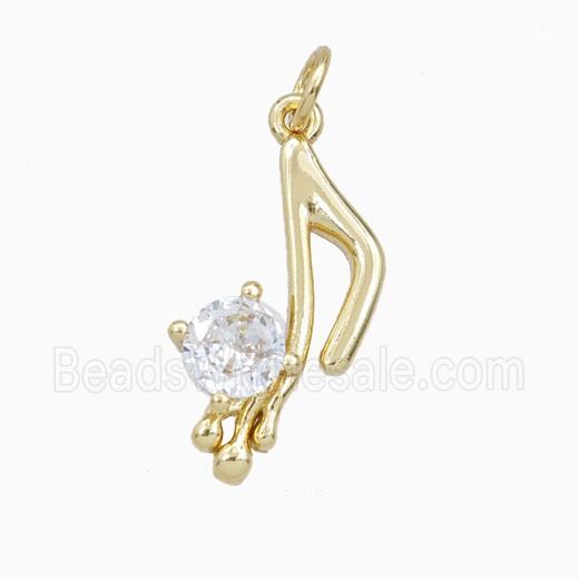 Musical Note Charms Copper Pendant Pave Zirconia Gold Plated