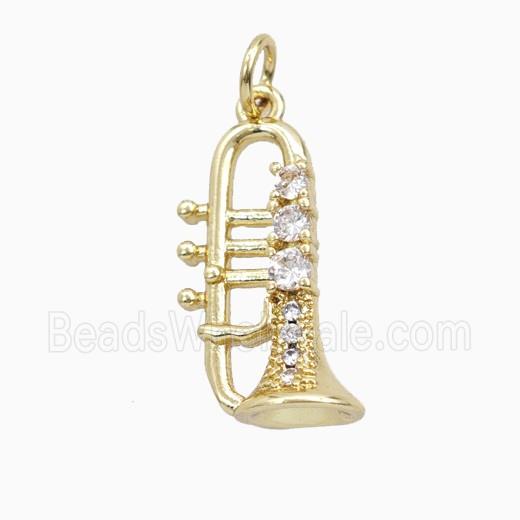 Copper Trumpet Pendant Pave Zirconia Musical Gold Plated
