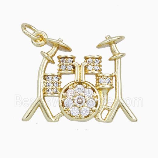 DrumKit Charms Copper Musical Pendant Pave Zirconia Gold Plated