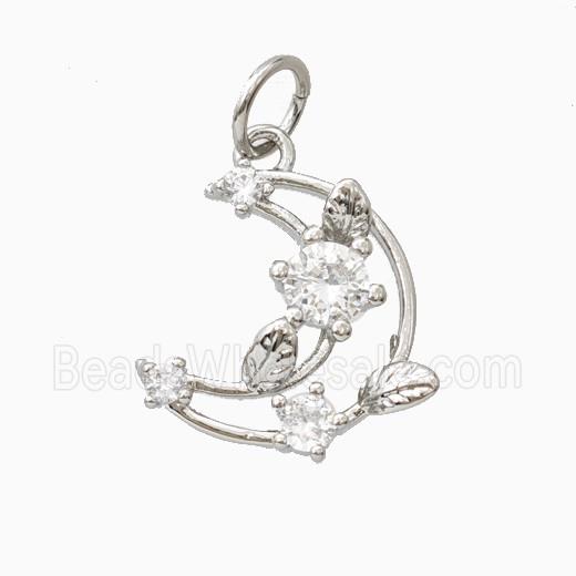 Copper Moom Pendant Pave Zirconia Leaf Platinum Plated