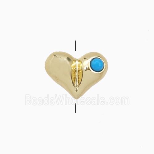 Copper Heart Beads Pave Turquoise Resin Gold Plated