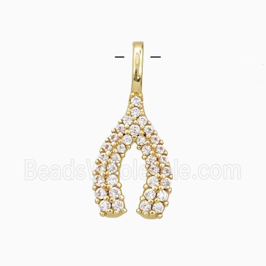 Copper Wishbone Pendant Pave Zirconia Gold Plated