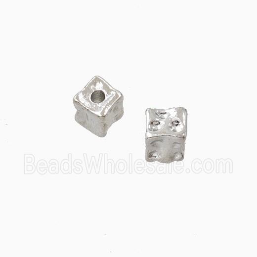 Copper Cube Beads Hammered Platinum Plated