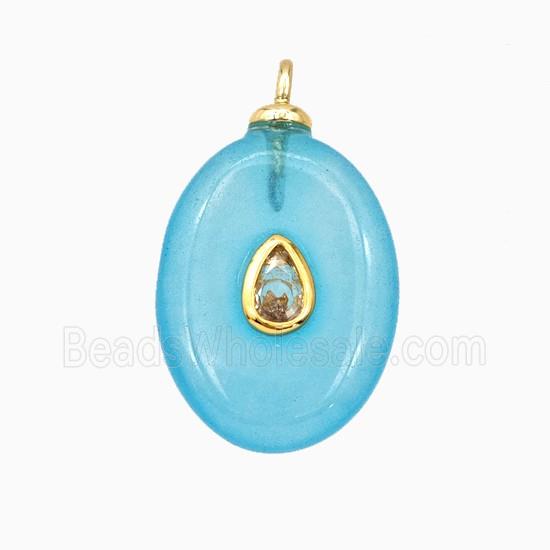 Blue Dye Jade Oval Pendant Pave Zirconia