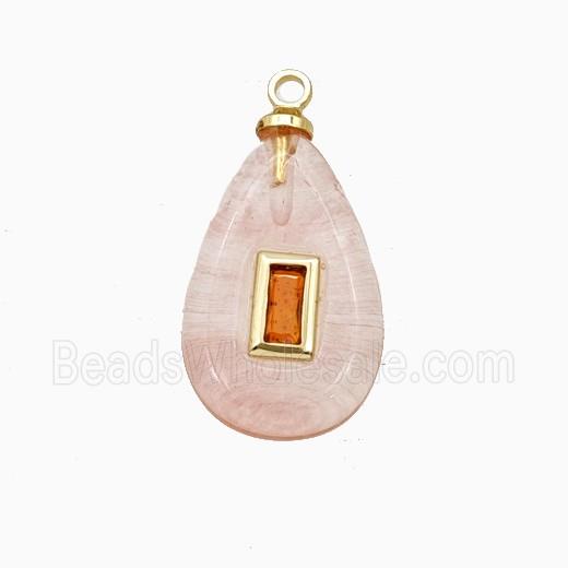 Pink Synthetic Quartz Teardrop Pendant Pave Zirconia