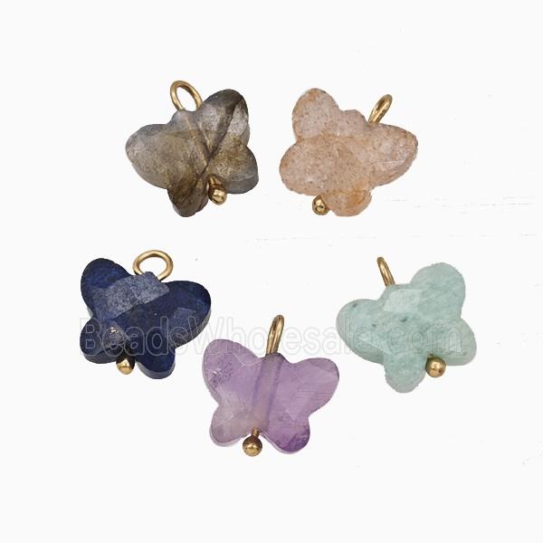 Natural Gemstone Butterfly Pendant Mixed