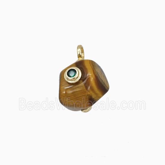Tiger Eye Stone Pendant Pave Zirconia